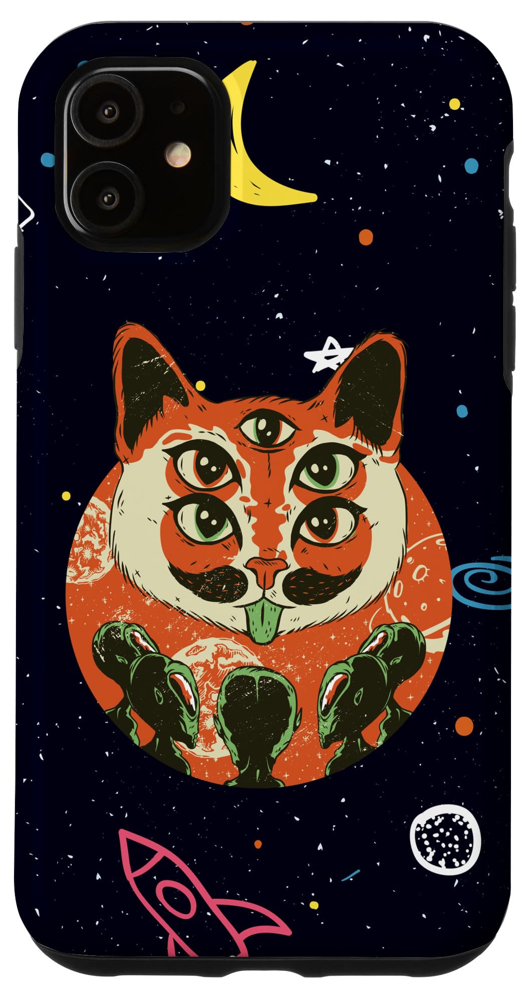 iPhone 11 Case - Cute Cat Universe Design with Alien Spaceship & Cosmic Pet Pattern - Perfect Gift for Cat Lovers & Animal Enthusiasts - Durable Protective Phone Cover for Daily Use, Travel & Work