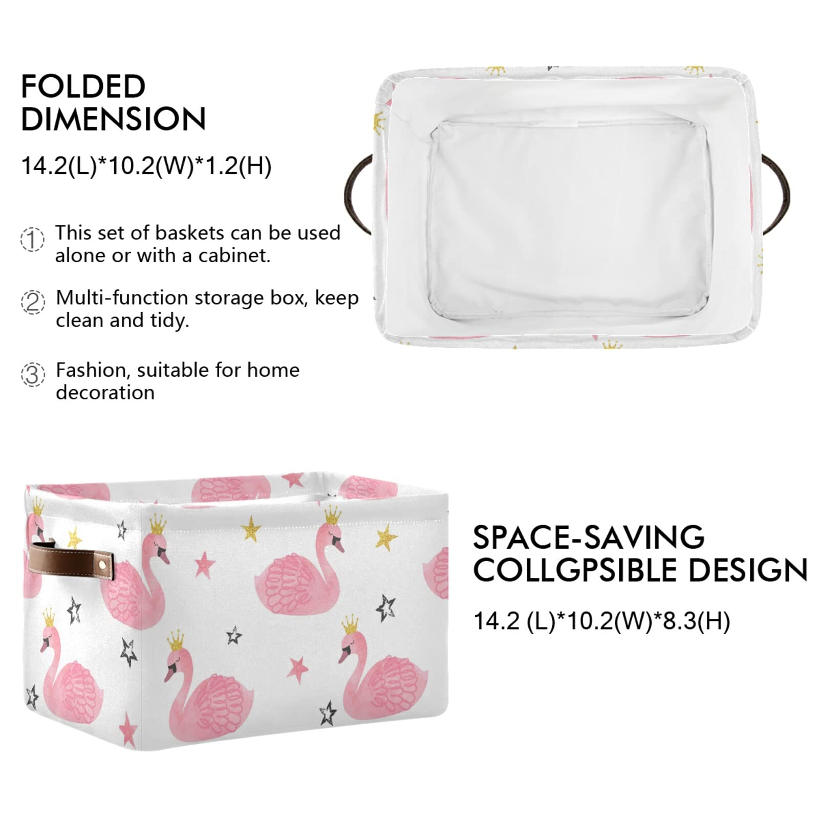 Elegant Swan Princess Crown Storage Basket - Large Collapsible Organizer Bin with PU Handles for Nursery, Closet & Laundry (1 Pack) | Perfect for Kids' Room Decor, Toy Storage & Home Organization