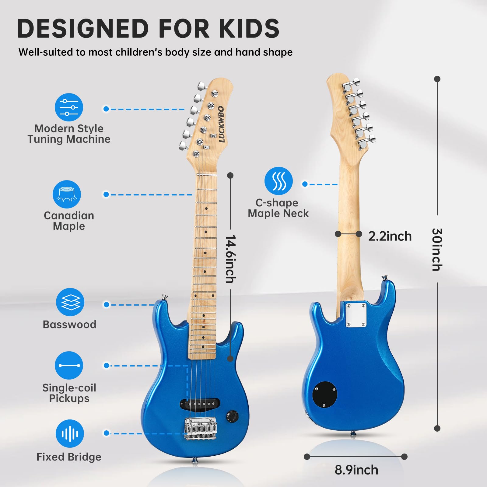 **30 Inch Kids Electric Guitar Beginner Kit - ST Style Mini Electric Guitar for Boys & Girls with 5W Amp, Strap, Gig Bag, Tuner & Picks (Blue) - Perfect for Learning, Practice & Performances**