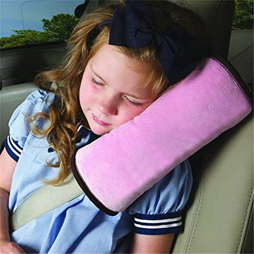 Flybloom Kids Car Seat Belt Shoulder Pad - Soft Safety Strap Cushion for Children, Comfortable Shoulder Protector (Pink) - Ideal for Long Car Rides & Travel Comfort
