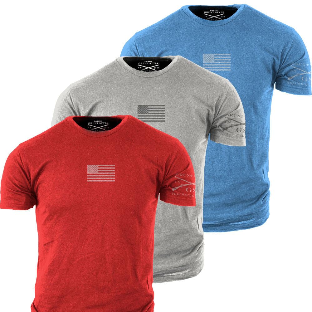 Grunt Style Freedom Pack 3-Pack Men's Patriotic T-Shirts - American Flag Graphic Tees for Casual Wear, Workout & Outdoor Activities