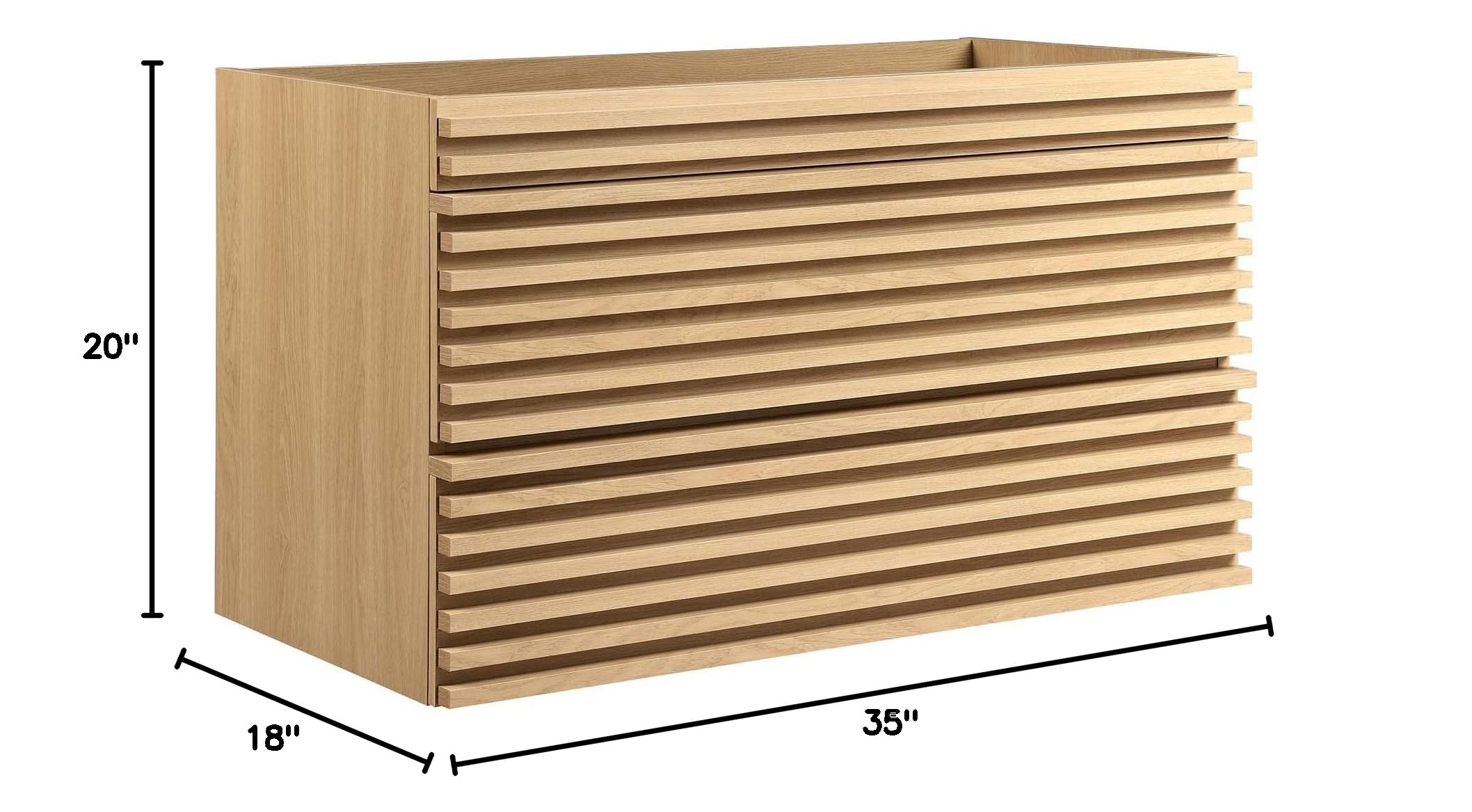 Modway Render 36-Inch Wall-Mounted Bathroom Vanity Cabinet in Oak Finish - Modern Floating Vanity for Small Bathrooms (Sink Not Included) | Perfect for Powder Rooms, Guest Baths & Space-Saving Designs