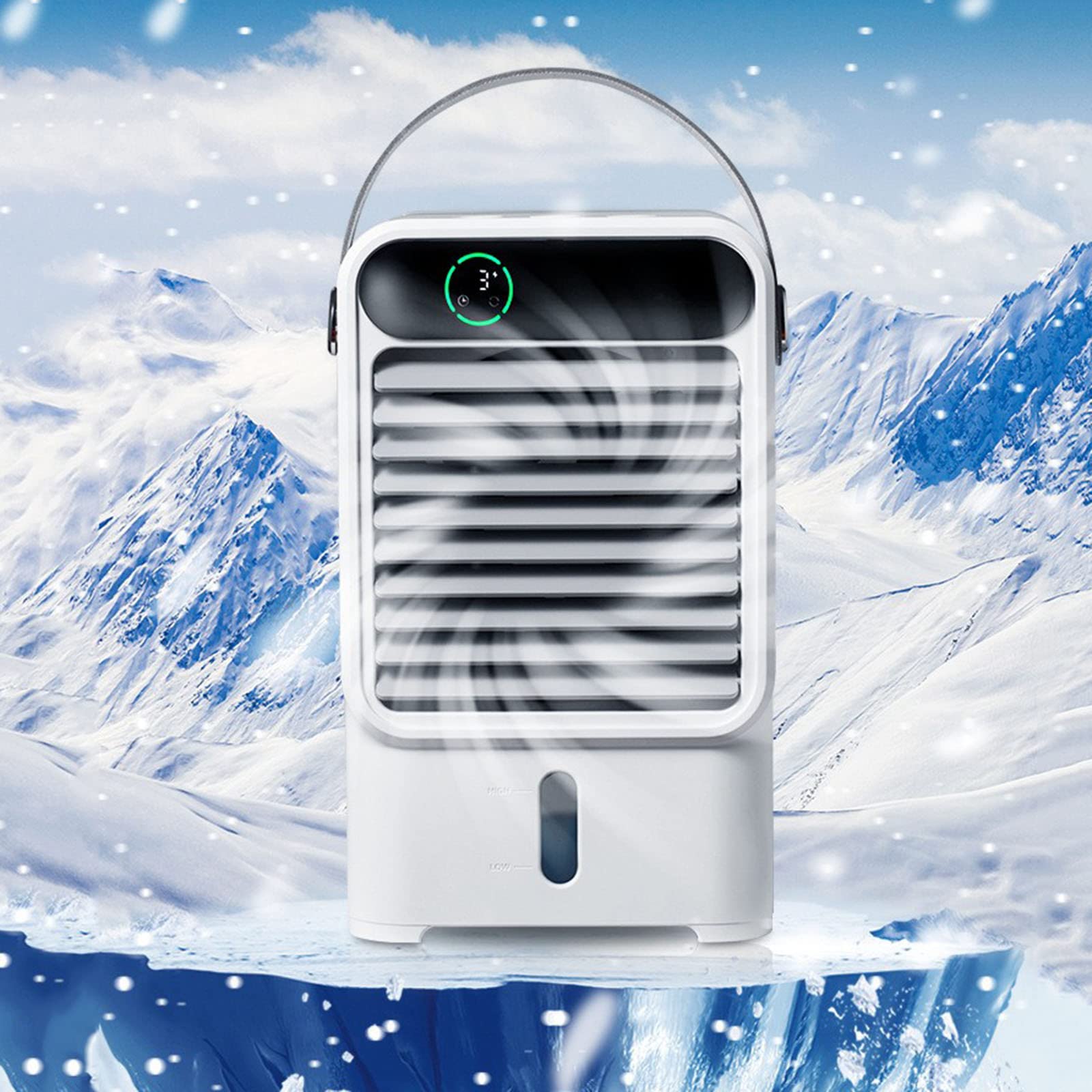 QPMBJ Portable USB Mini Air Conditioner Fan - 3-Speed Adjustable with LED Light & Water Circulation System | Compact Personal Cooling for Home, Office, Bedroom (White, 15x13x24cm/5.91x5.12x9.45in) | Perfect for Desk, Dorm, Travel & Hot Summer Days
