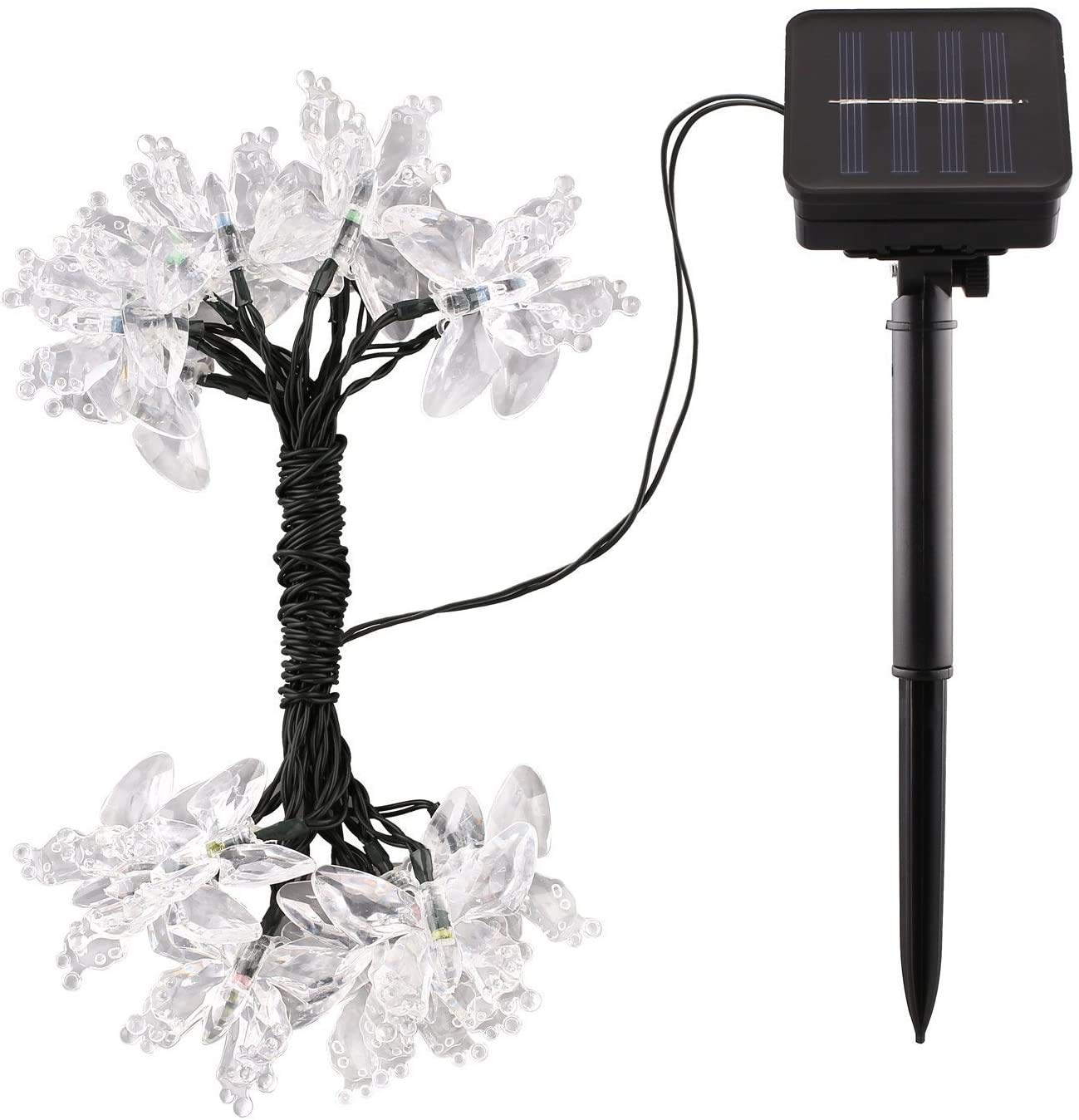 Solar Powered Butterfly String Lights - 23FT 50LED Waterproof Outdoor Fairy Lights with 8 Lighting Modes for Garden, Patio, Wedding, Party & Christmas Decor (White) - Perfect for Backyard, Balcony and Indoor Home Decorations