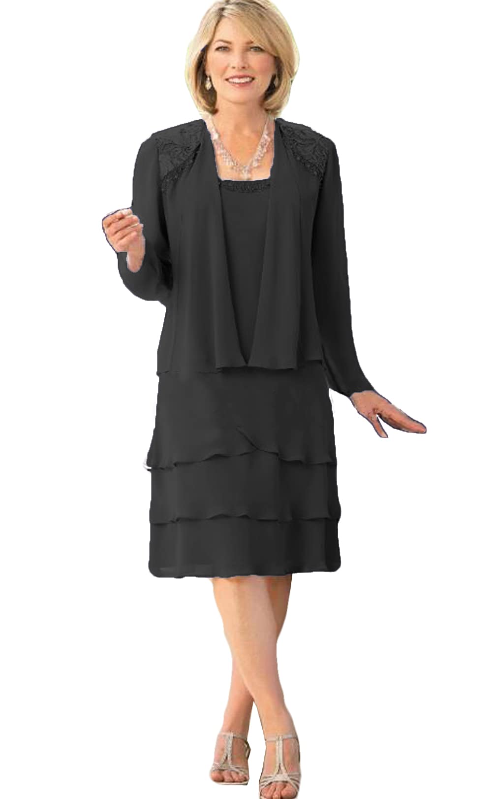 Elegant Chiffon Mother of the Bride Dress with Jacket - Knee-Length Wedding Guest Gown for Women - Perfect for Formal Weddings, Special Occasions & Evening Events