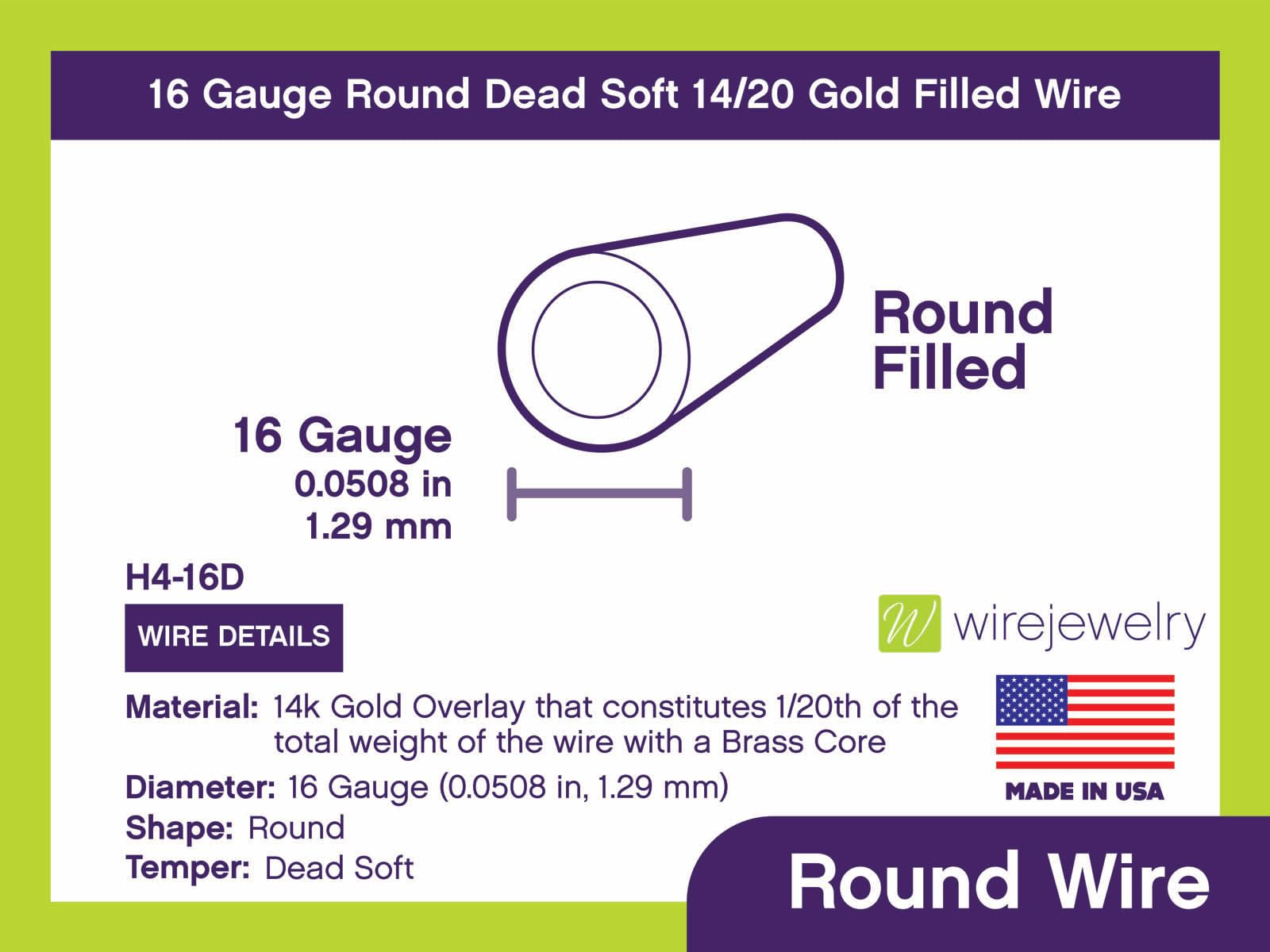 16 Gauge Round Dead Soft 14/20 Gold Filled Wire - 5FT Jewelry Making Supplies for DIY Bracelets, Necklaces & Earrings - Tarnish Resistant Craft Wire for Beading & Wire Wrapping Projects