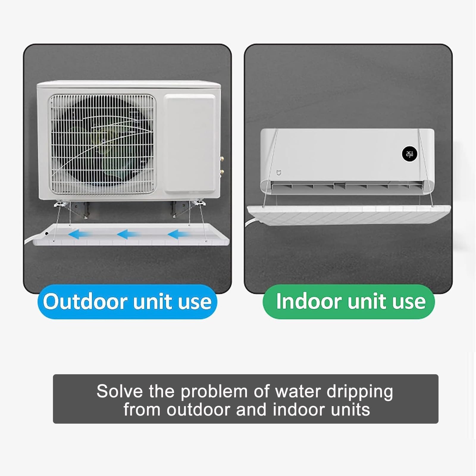 Air Conditioner Condensate Drain Pan - Indoor/Outdoor AC Unit Water Collection Tray with 10m Hose - Durable PP Plastic Drip Pan for Window AC Drainage System (1-2P, White) - Perfect for Home, Office & RV Cooling Maintenance