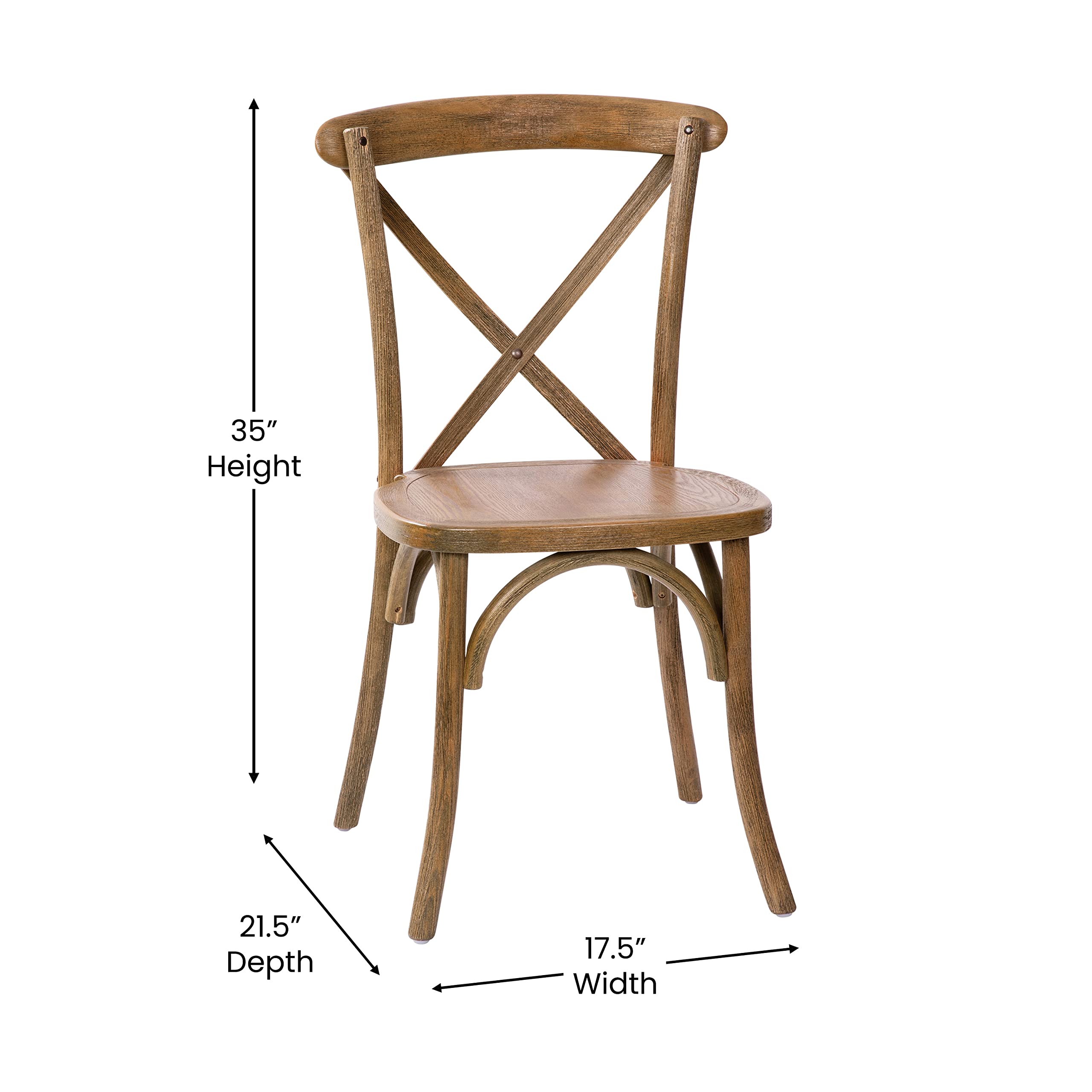 Hand Scraped Dark Natural X-Back Chair - Rustic Wooden Dining Chair for Farmhouse, Kitchen & Restaurant - Perfect for Home Decor & Country Style Interiors