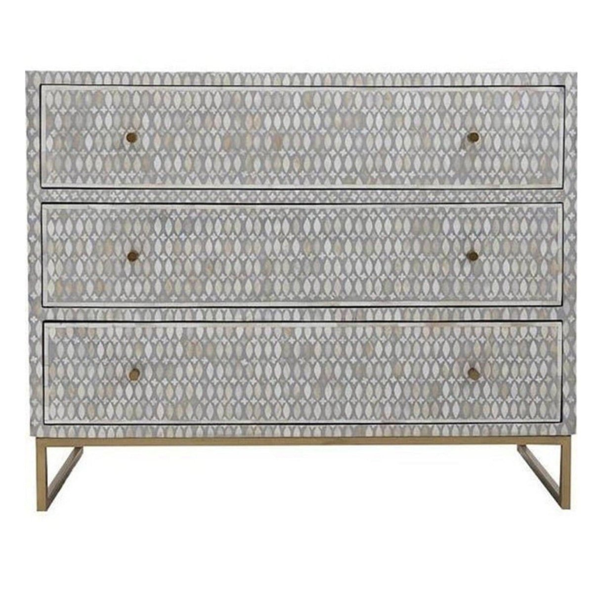 Handmade Bone Inlay 3-Drawer Dresser - Grey Vintage Wooden Chest for Bedroom Storage & Home Decor | Perfect for Master Bedroom, Guest Room & Apartment Organization