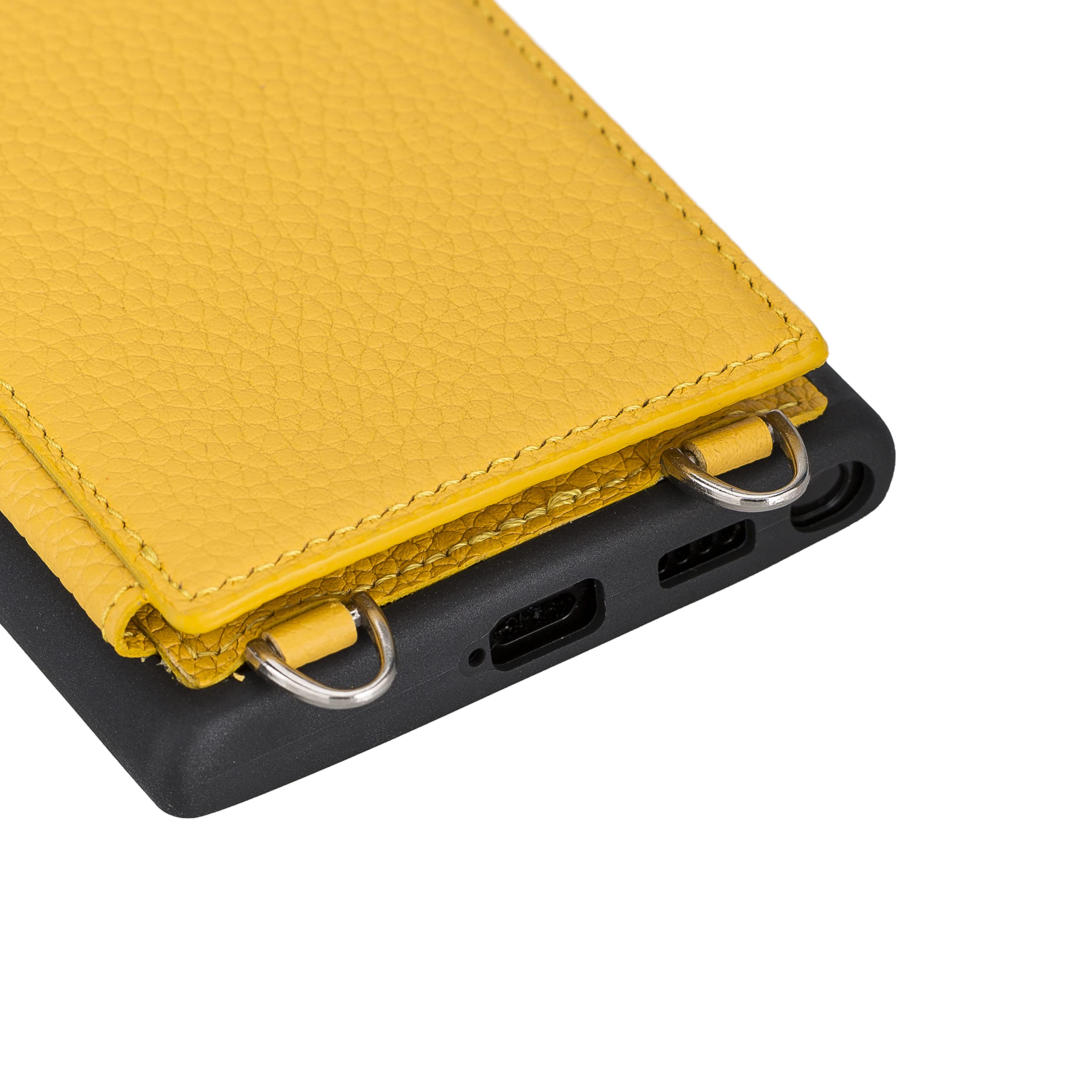 **Bayelon Genuine Leather Crossbody Phone Case for Samsung Galaxy S22 Ultra – Premium Full Grain Leather Card Holder with Adjustable Shoulder Strap (Floater Yellow) – Perfect for Travel, Shopping & Everyday Use**