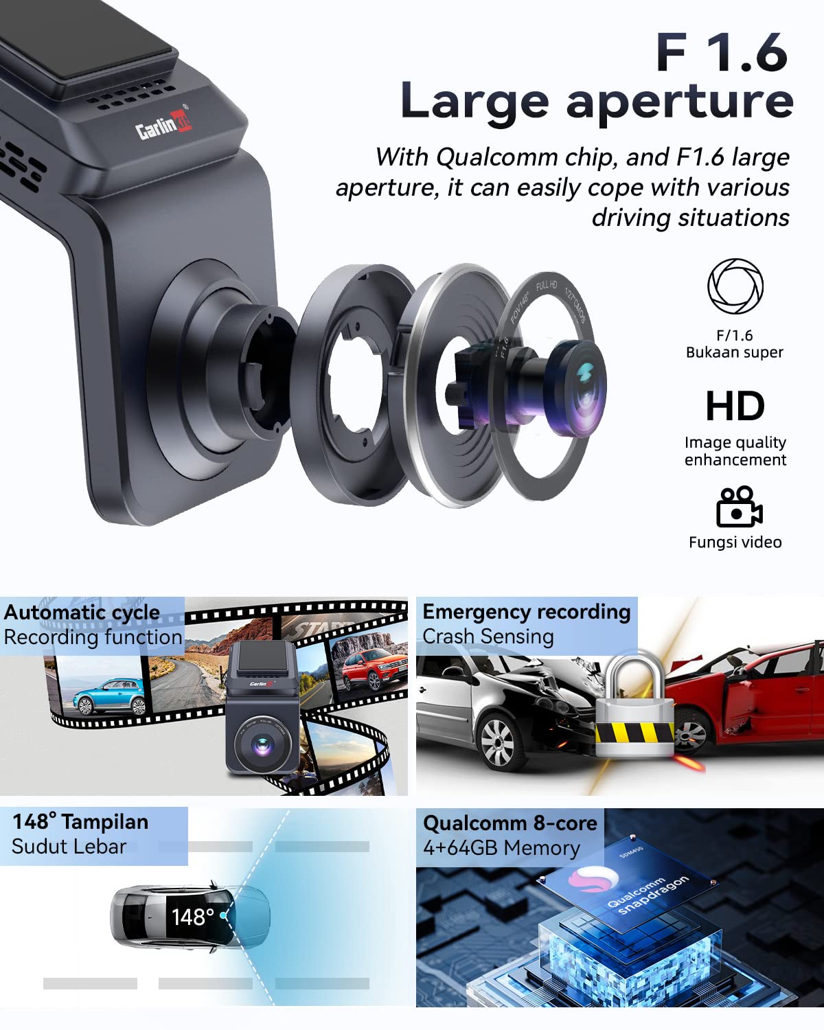 CarlinKit Ai Box Dash Cam Adapter - 8 Core, 4+64GB, Android 9.0 with Wireless CarPlay & Android Auto - Built-in GPS, Video Recorder, SIM/TF Card Support - Perfect for Cars with Wired CarPlay (Ideal for Road Trips & Daily Commuting)