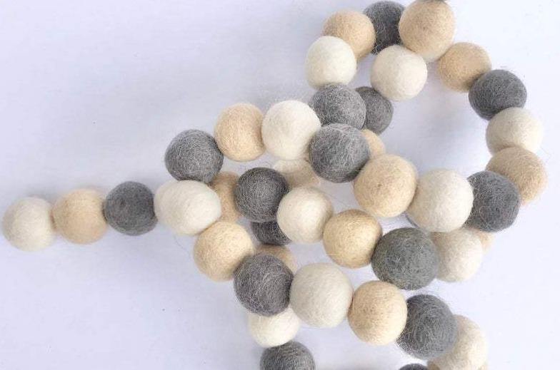 Neutrals Felt Ball Garland - Handmade Wool Decoration for Nursery, Wedding, Party & Home Decor - Perfect for Baby Showers, Christmas Tree, Wall Hanging and Boho Style Room