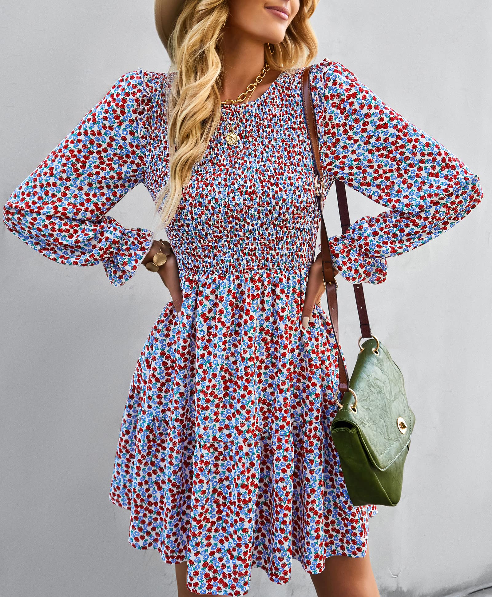 KIRUNDO Women's Floral Smocked Long Sleeve Spring Dress - A-Line Ruffle Mini Party Dress for Summer 2025 | Perfect for Garden Parties, Date Nights & Special Occasions