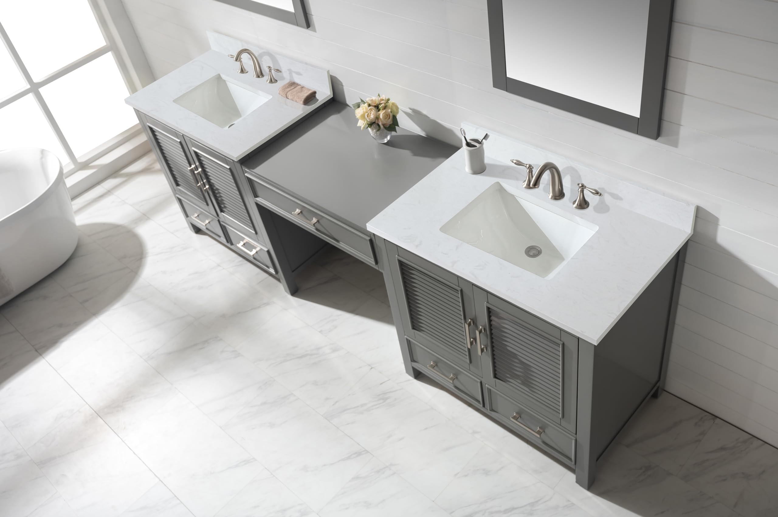 Design Element ES-102MC-GY 102-Inch Gray Bathroom Vanity with Sink - Modern Double Sink Vanity for Master Bathroom & Powder Room Remodel