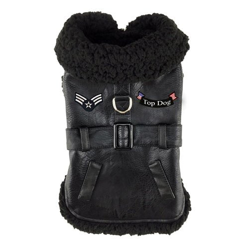 Black Top Dog Flight Coat with Leash - Warm Winter Dog Jacket for Small to Medium Dogs - Perfect for Outdoor Adventures, Travel & Cold Weather Protection