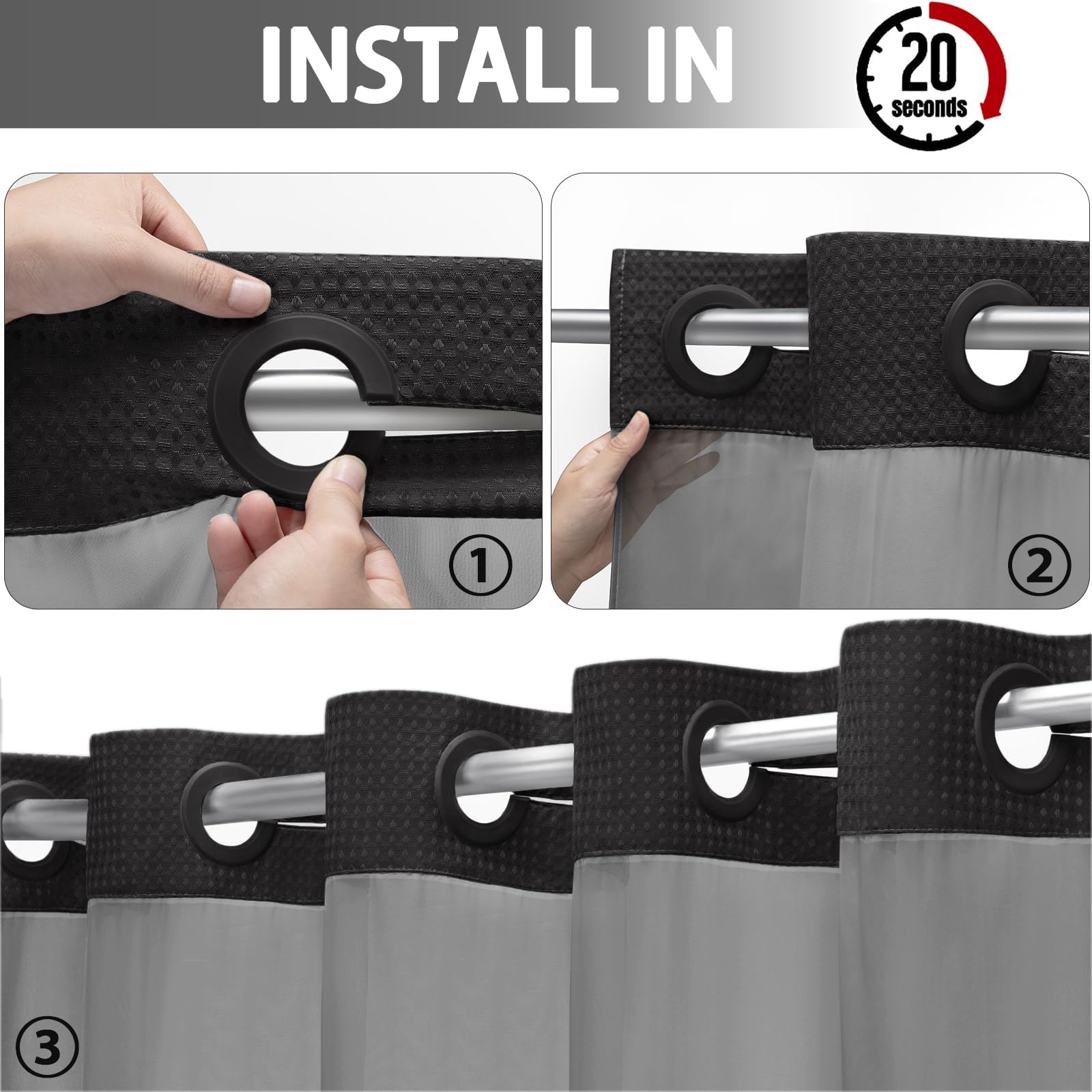 No Hook Snap-In Liner Shower Curtain Set - 75