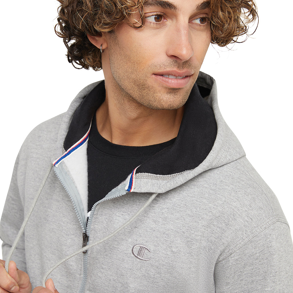 Champion Men's Small Logo Zip-Up Hoodie - Casual Comfort for Everyday Wear, Gym & Outdoor Activities
