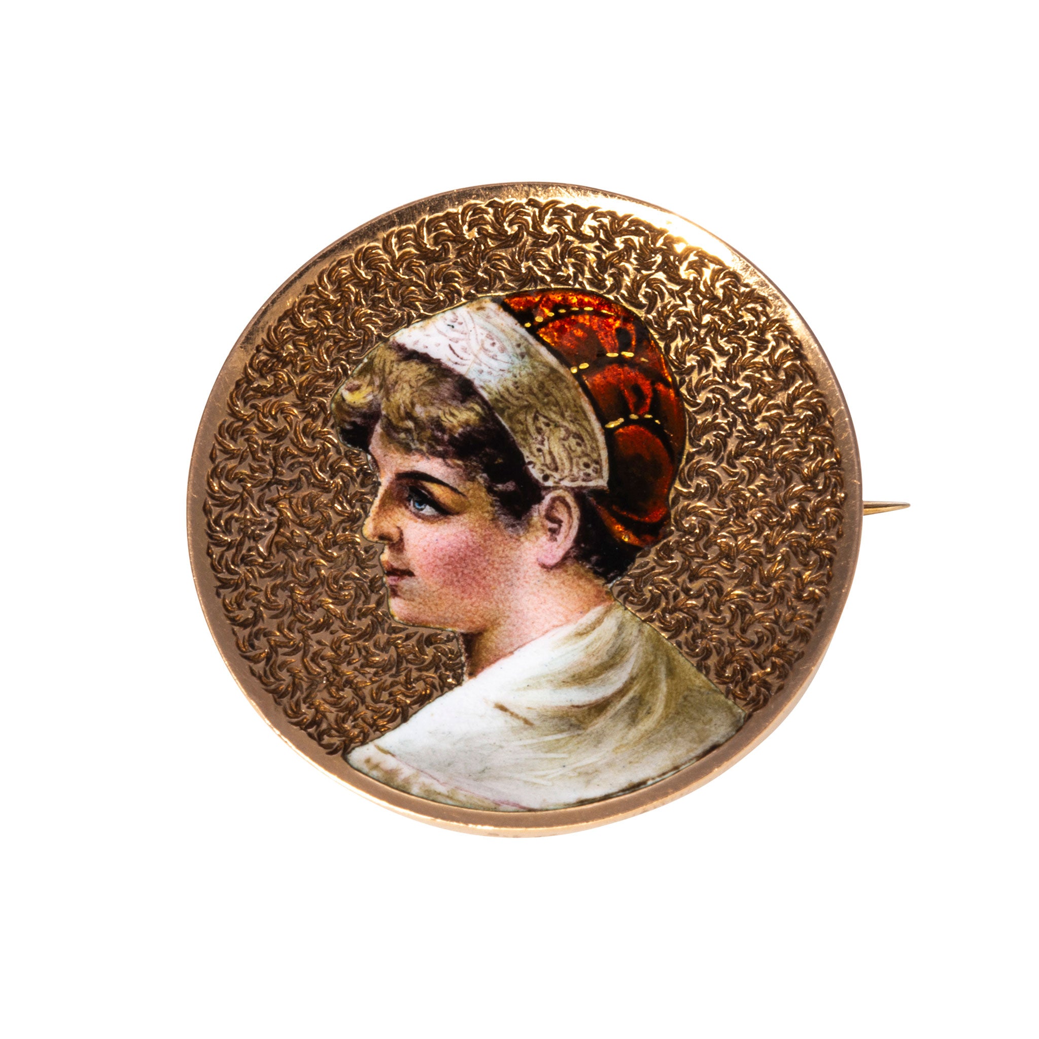 Victorian Enamel Portrait Brooch - 14K Gold Engraved Vintage Jewelry for Women - Perfect for Weddings, Parties & Special Occasions
