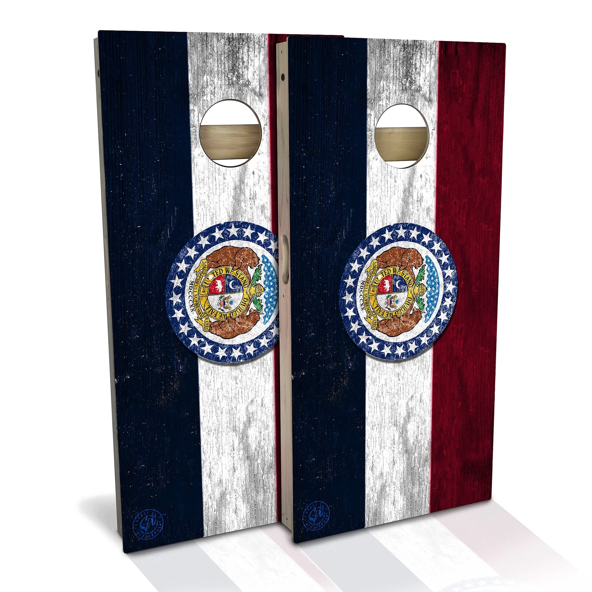 Skip's Garage Missouri Flag Cornhole Board Set - 2 Boards & 8 Bags - Custom Size & Accessories - Outdoor Lawn Games, Tailgating, Backyard Parties