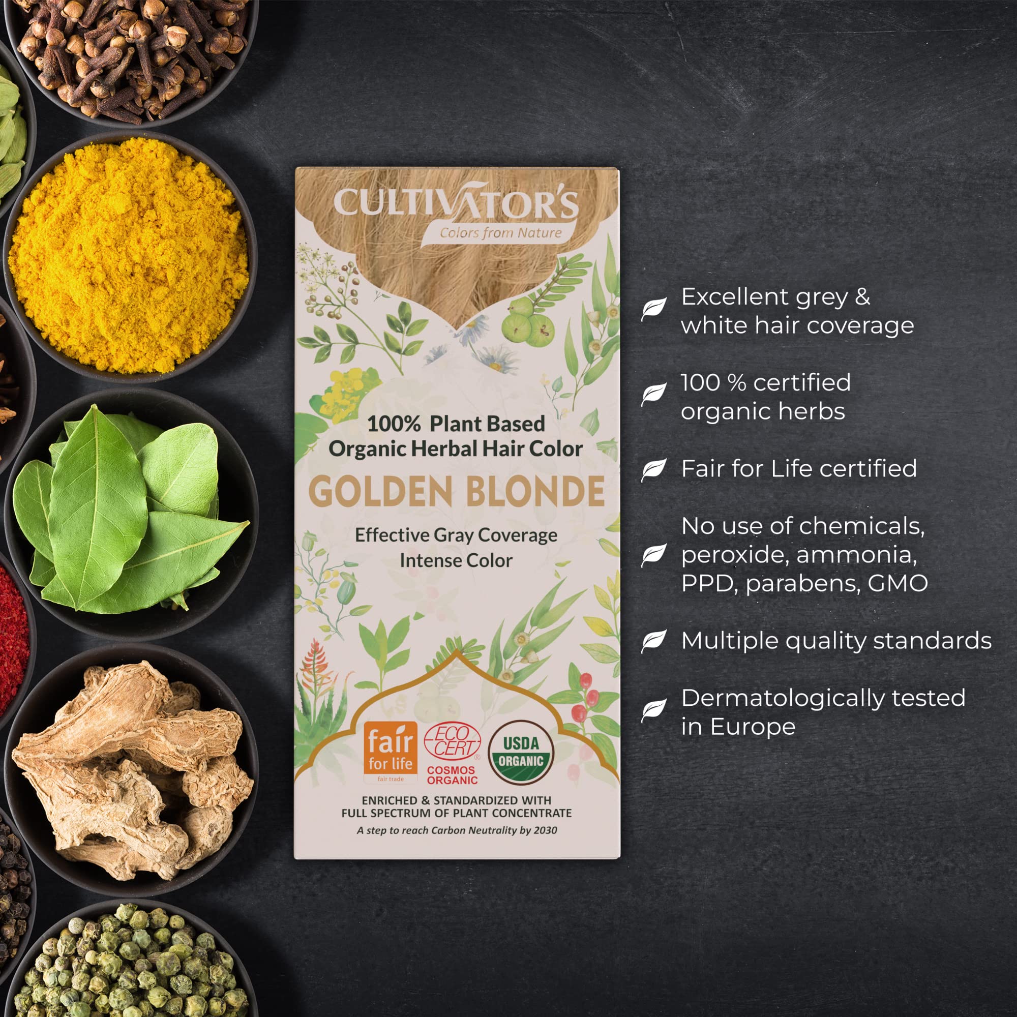 Organic Herbal Hair Dye Powder - 100g Golden Blonde, Natural & Chemical-Free Hair Color for Men & Women | Professional Unisex Hair & Beard Dye | Vegan, Cruelty-Free | Perfect for At-Home Salon Results & Touch-Ups