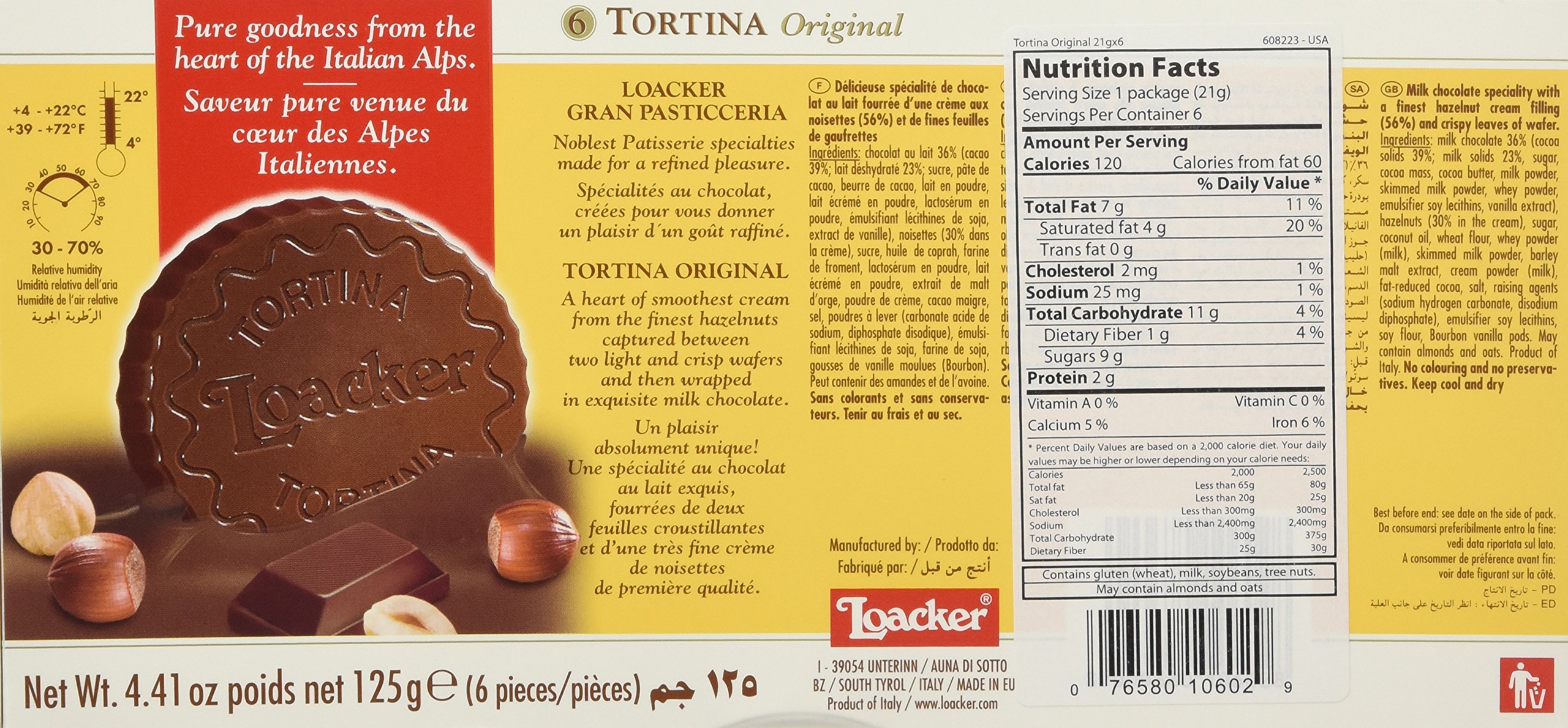 Loacker Tortina Cookies - 4.41oz (Pack of 12) | Italian Wafer Cookies with Chocolate Filling | Perfect for Snacking, Gifts & Coffee Time