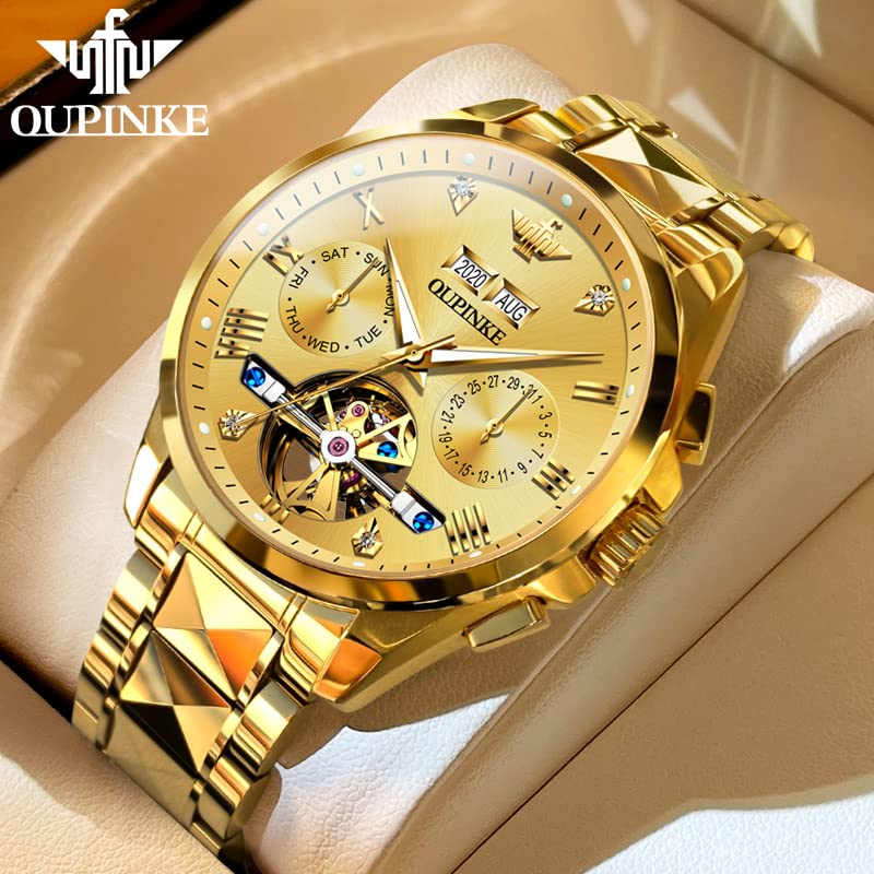 OLEVS Automatic Skeleton Men's Luxury Watch - Mechanical Self-Winding Sapphire Crystal Tungsten Steel Wristwatch - 50M Waterproof & Luminous - No Battery Needed - Perfect for Business, Formal Events & Everyday Wear