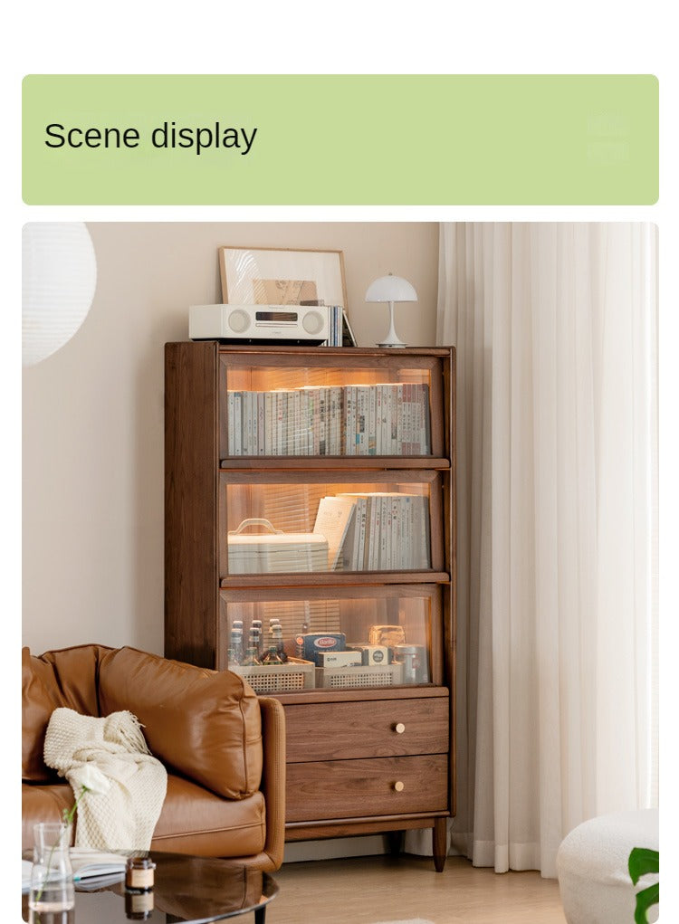 Solid Black Walnut Wood Side Cabinet with Flip Door - Perfect for Living Room, Bedroom & Home Office Storage