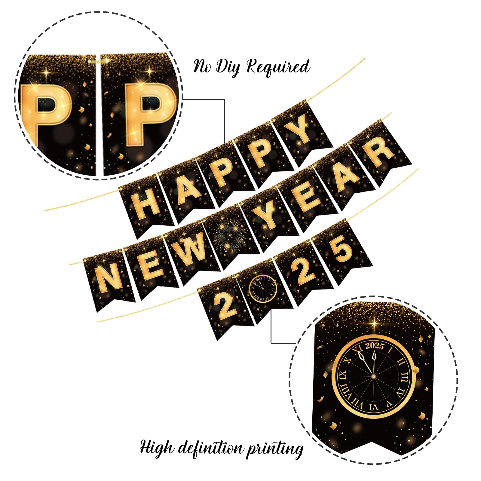 2025 Happy New Year Banner - No DIY New Year's Eve Party Decorations, Backdrop & Sign for Home, Office & Party Decor | Celebrate New Year 2025 in Style