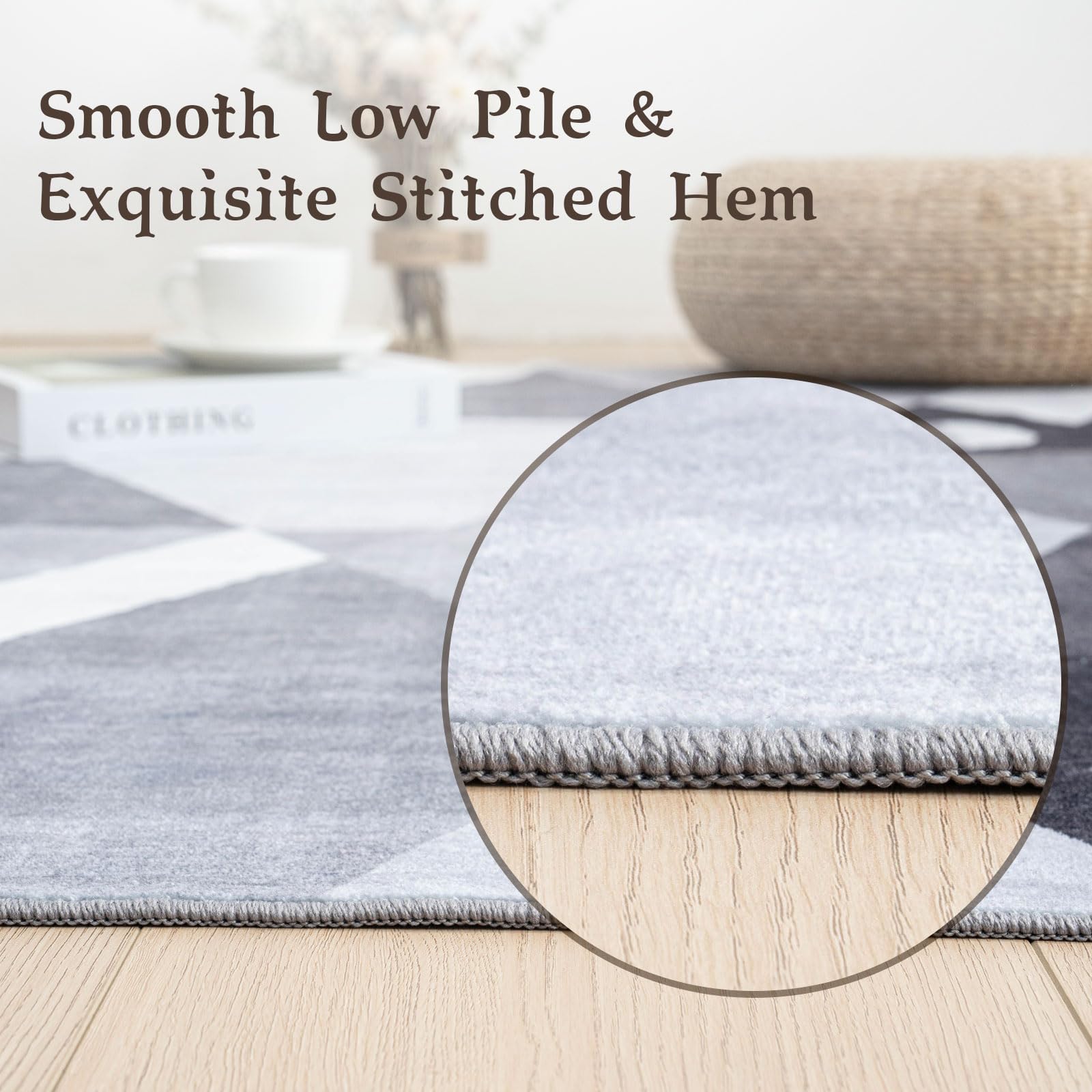 Washable Modern Area Rug 9x12 - Geometric Design Non Slip Living Room Rug, Soft Bedroom Carpet Machine Washable Non Shedding - Grey 9'x12' for Home Decor & Cozy Spaces