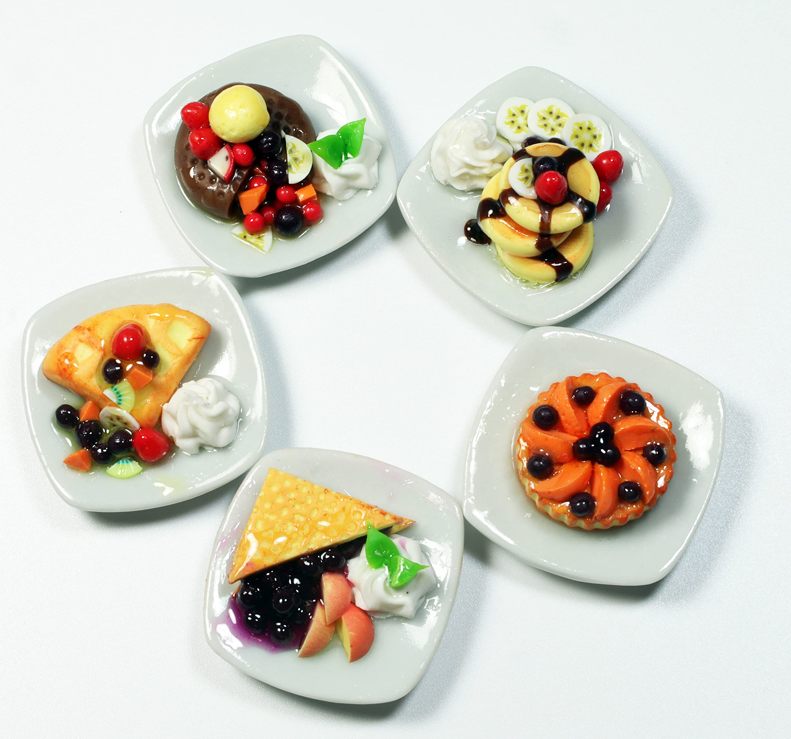 Handmade Miniature Pancakes, Pies & Waffles - 5-Piece Dollhouse Food Set for Tiny Kitchen & Miniature Scenes | Perfect for Dollhouse Accessories, Fairy Gardens & DIY Crafts