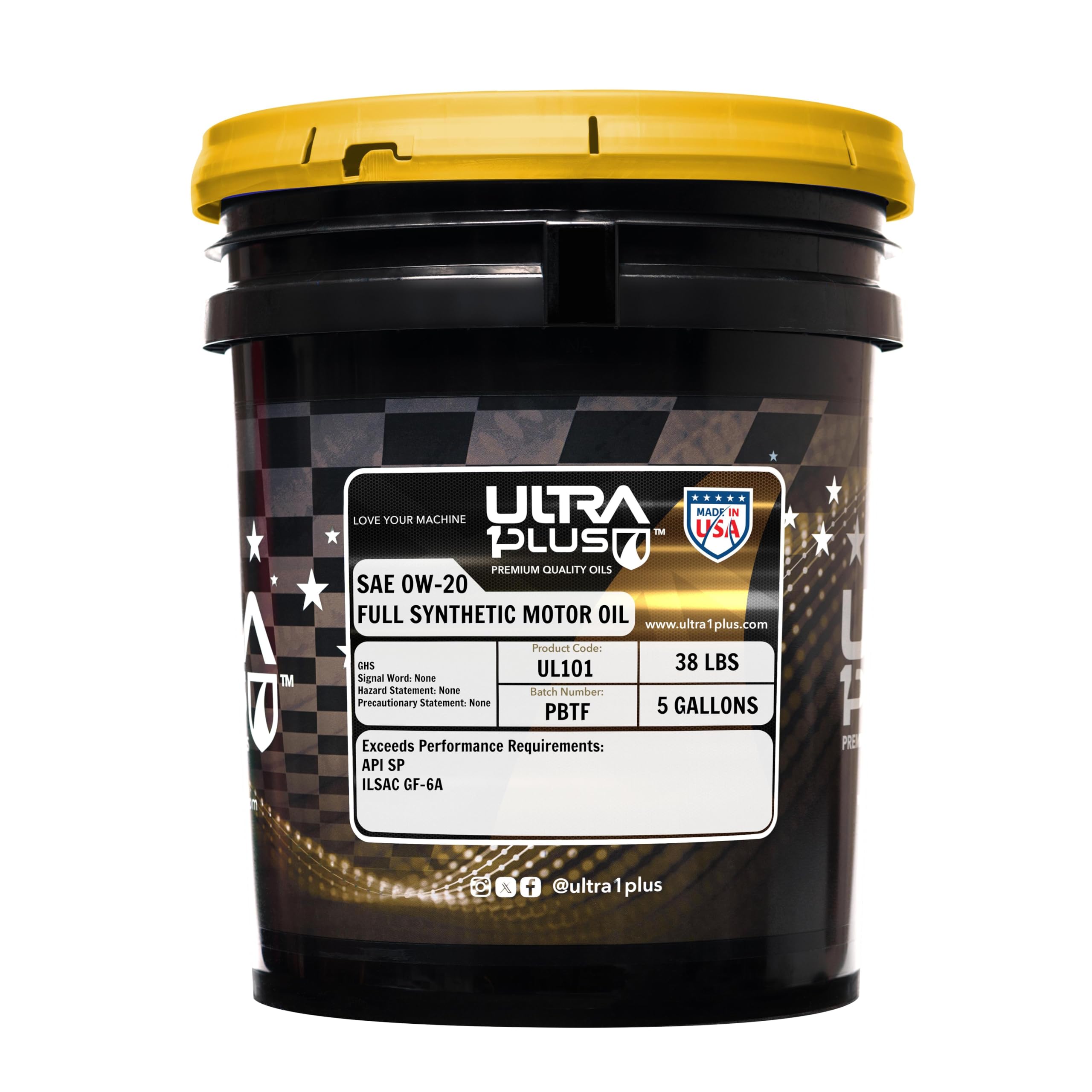 SAE 0W-20 Full Synthetic Motor Oil API SP ILSAC GF-6A - 5 Gallon Jug for Cars, Trucks & SUVs - High Performance Engine Protection for Cold Starts & Extreme Temperatures