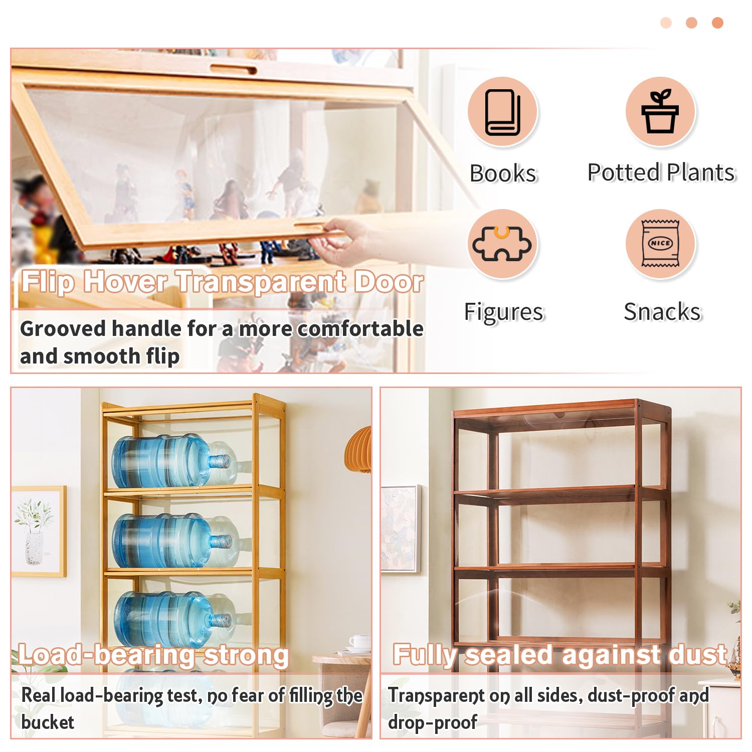 27.56x13.4x67.7in Acrylic Display Cabinet with Flip Door - Bamboo Curio Cabinet & Glass Shelf for Collectibles, Home Decor, Easy Assembly (Black) | Perfect for Living Room, Bedroom, or Office Display