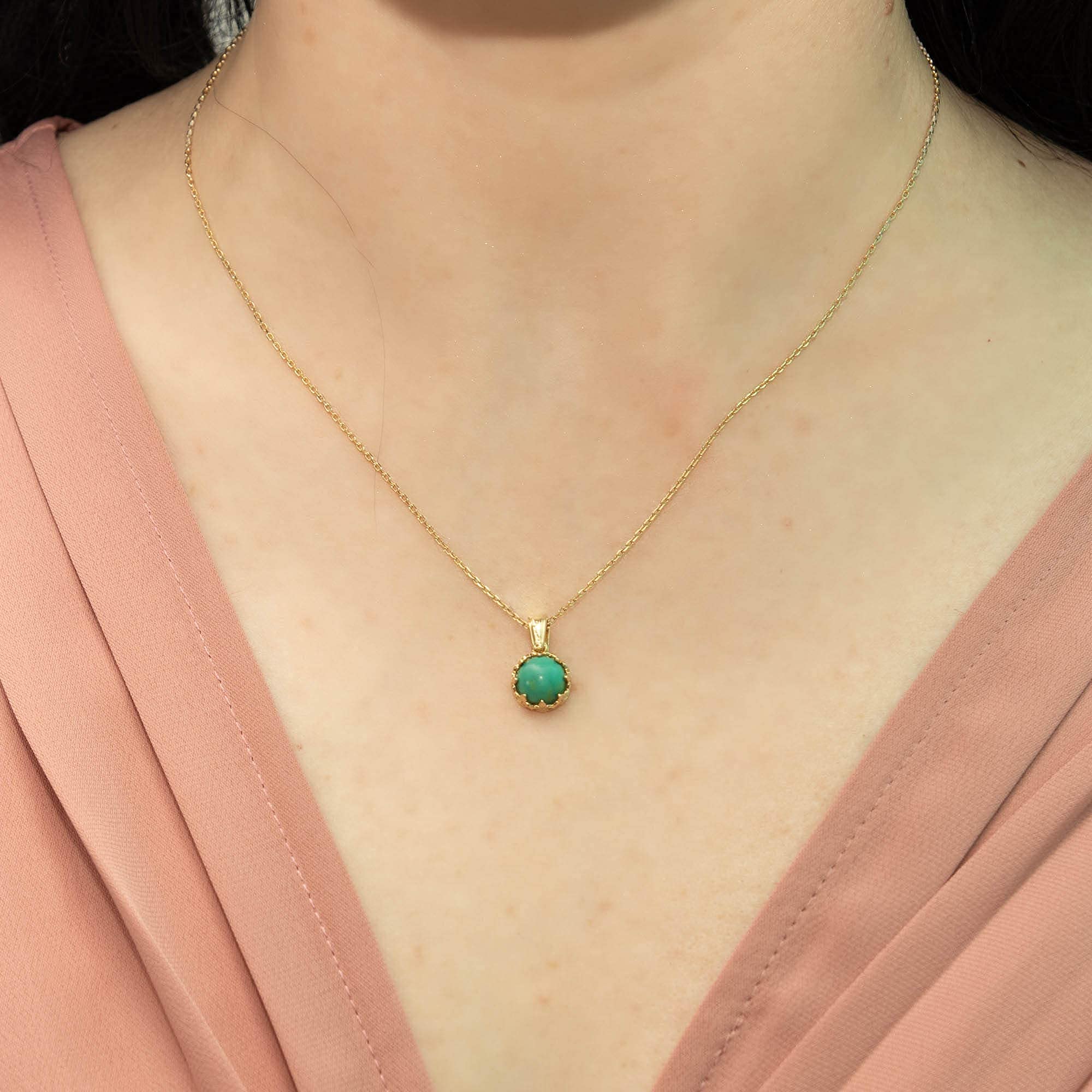 14K Gold Plated Turquoise Necklace for Women - 925 Sterling Silver Birthstone Pendant - Minimalist Gold Jewelry - Elegant Prom & Party Necklace - Perfect for Gifts, Weddings & Special Occasions