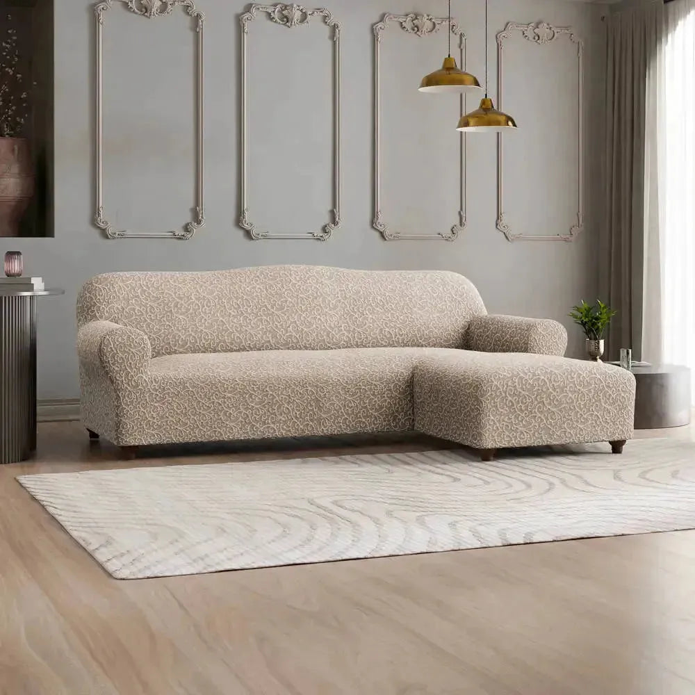 L Shaped Sofa Slipcover with Right Chaise - Jacquard 3D Collection | Perfect for Living Room, Sectional Couch Protection & Home Decor