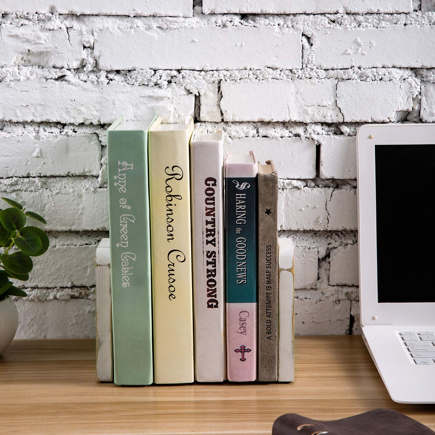 MyGift Whitewashed Wood Bookends for Desk & Bookshelf - Decorative Office Organizer, Rustic Home Decor (1 Pair) - Perfect for Books, Cookbooks, and Displaying Collectibles
