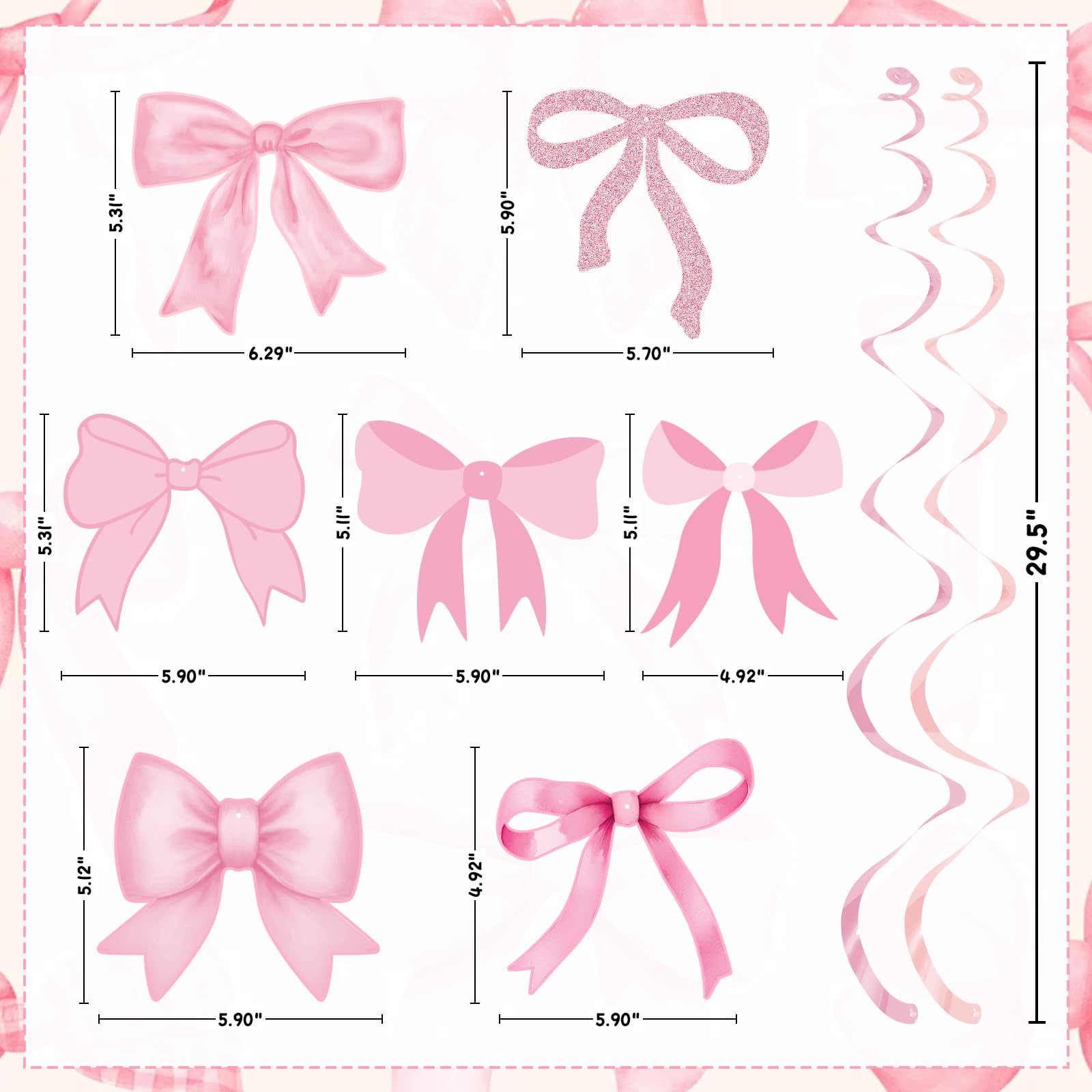 Pink Bow Party Hanging Swirl Decorations - Elegant Bow Theme Birthday Party Decor for Girls, Baby Shower, Bridal Shower & Bachelorette Party - Perfect for Wall, Ceiling & Table Decorations