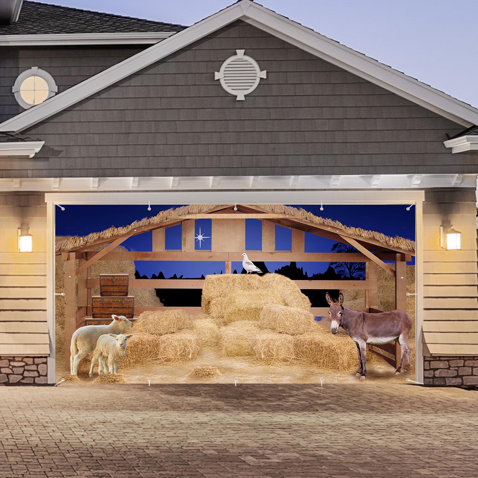 8 x 16 FT Christmas Nativity Scene Garage Door Banner - Stable Backdrop for Farm Barn Decor, Western Photo Shoot & Outdoor Holiday Party | Perfect for Xmas Celebrations, Winter Gatherings & Nativity Displays