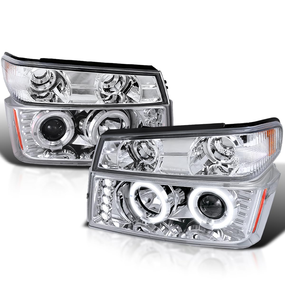 Spec-D Tuning Chrome LED Halo Projector Headlights with Clear Lens & Bumper Lights - Compatible with 2004-2012 Chevy Colorado & GMC Canyon - Left/Right Pair Headlamp Assembly - Upgrade for Night Driving & Off-Road Adventures