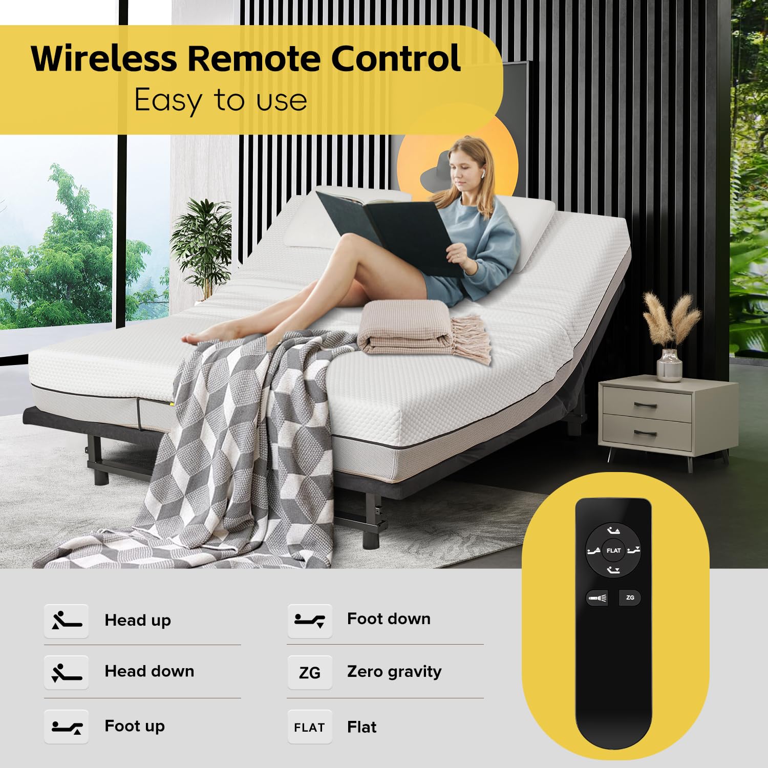Donext Adjustable Bed Base Queen Size - Electric Bed Frame with Independent Head & Foot Incline, Quiet Motor & Wireless Remote - Grey - Perfect for Home, Hospital, or Elderly Care Comfort