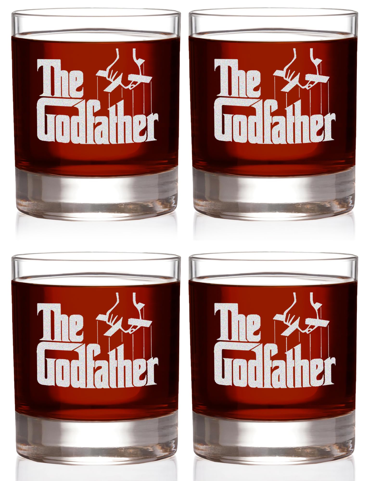 Official Godfather Etched Whiskey Glass Set with Logo & 4 Unique Quotes - 11oz Premium Handcrafted Rocks Glasses for Bourbon, Scotch & Cocktails - Perfect Gift for Movie Fans & Whiskey Lovers