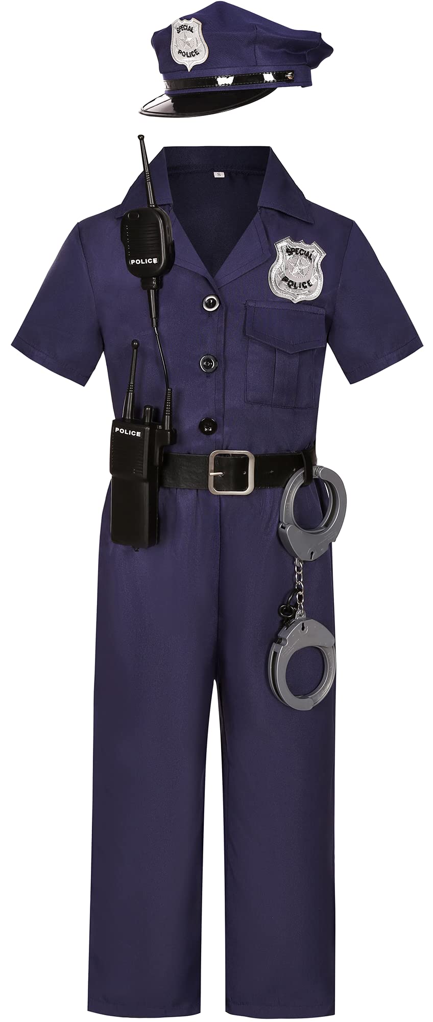 Police Costume for Kids - Boys & Girls Officer Uniform Set with Badge & Hat - Halloween Dress Up, Career Day, Birthday Party, Pretend Play Role Play Outfit