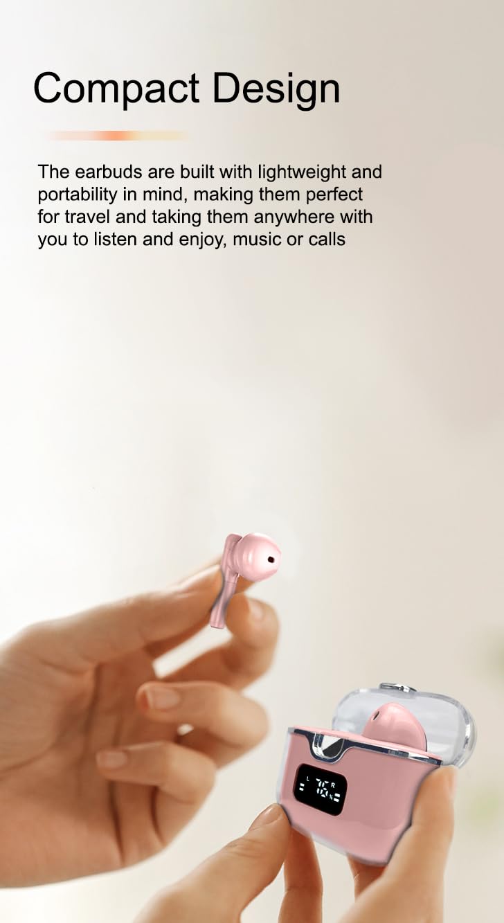 Acuvar Wireless Bluetooth 5.2 Earbuds, IPX7 Waterproof in-Ear Headphones with Built-in Mic, USB-C Rechargeable Case & LCD Display - Compatible with iOS/Android Smartphones (Pink) - Perfect for Gym, Running, Travel & Daily Commute