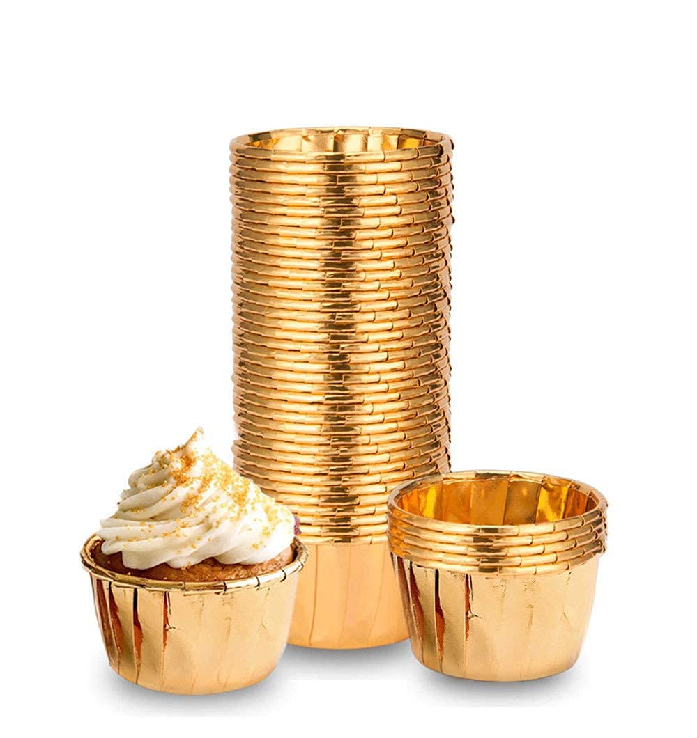 Premium Aluminum Foil Cupcake Liners - 100Pcs Disposable Baking Cups for Muffins, Cupcakes & Desserts | Non-Stick Ramekins for Perfect Baking | Ideal for Home Baking, Parties & Holiday Treats