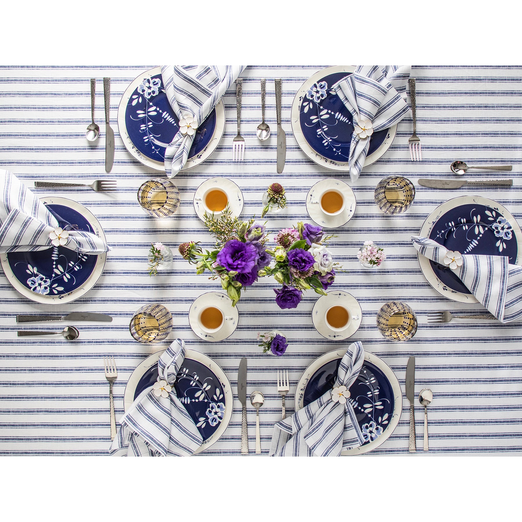 Stylish Capri Ticking Stripe Tablecloth - Waterproof & Washable Cotton Table Cover for Dining Room, Kitchen, and Outdoor Picnics