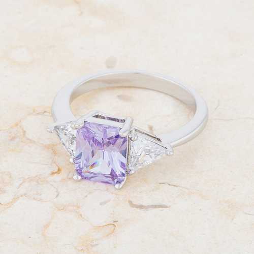 Elegant Classic Lavender White Gold Rhodium Plated Engagement Ring for Women - Perfect for Proposals, Anniversaries & Wedding Bands