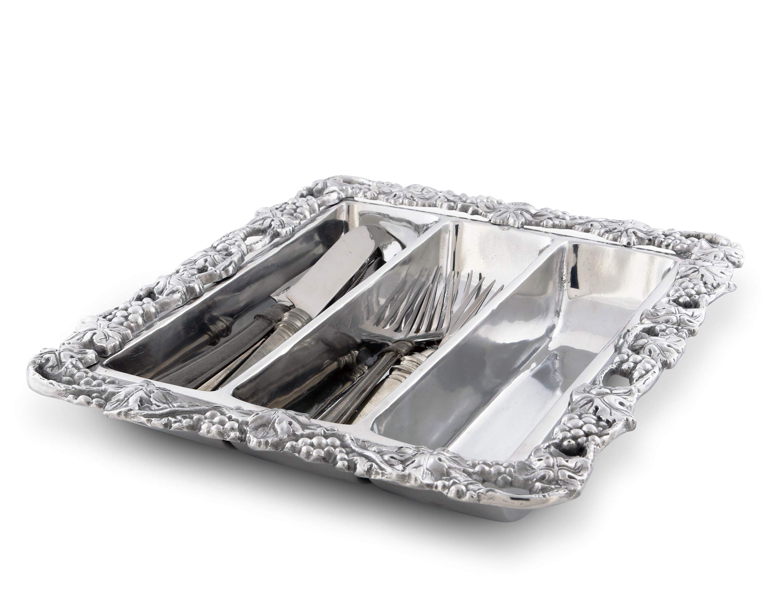 Arthur Court Designs 13x11 Inch Aluminum Metal Grape Silverware Holder - Elegant Flatware Caddy & Utensil Organizer for Dining Table, Kitchen Counter, and Party Serving