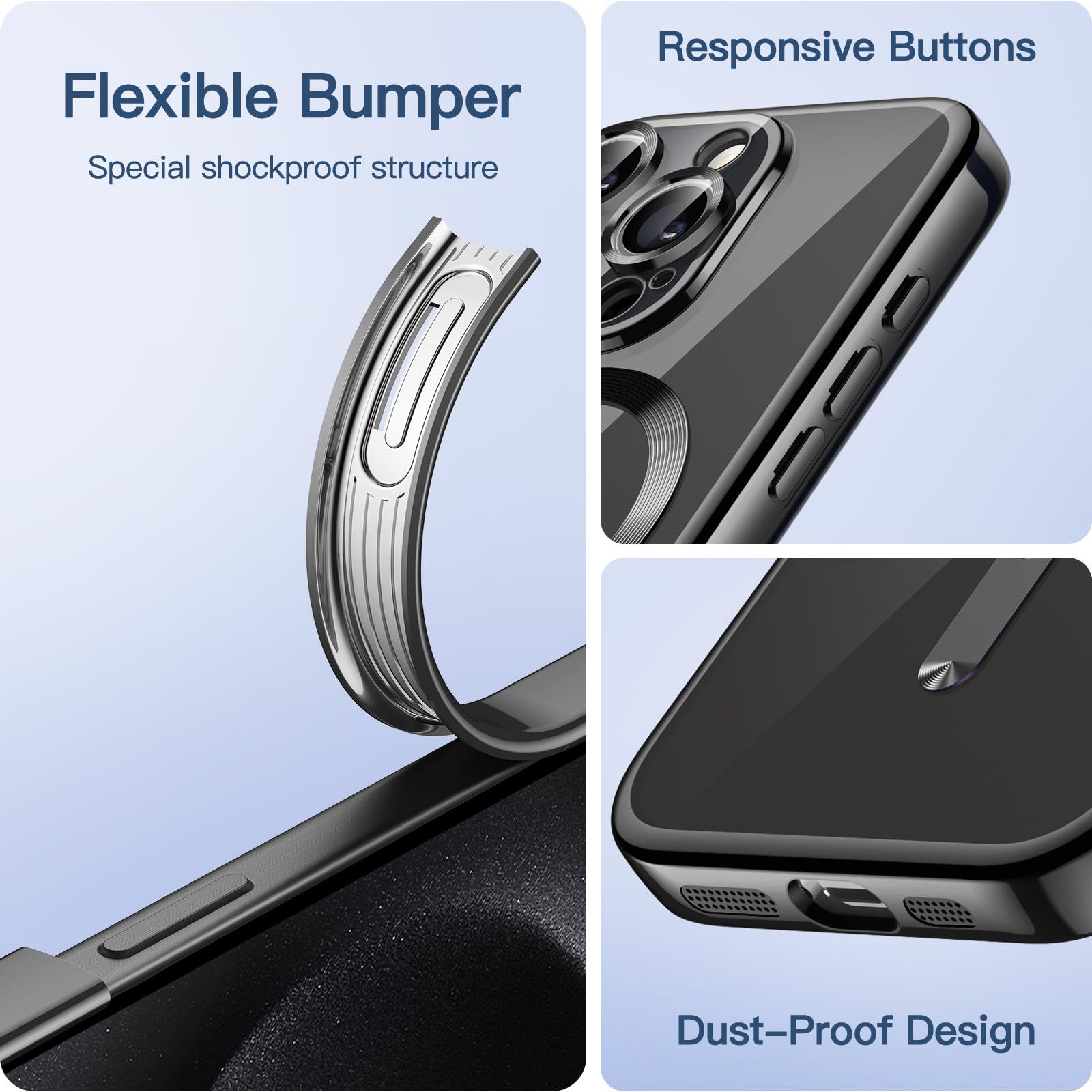 JETech iPhone 15 Pro Max Case 6.7 Inch - Clear Soft TPU Phone Cover with Camera Protection | MagSafe Compatible | Shockproof Electroplated Design (Black) - Perfect for Everyday Use, Wireless Charging & Drop Protection