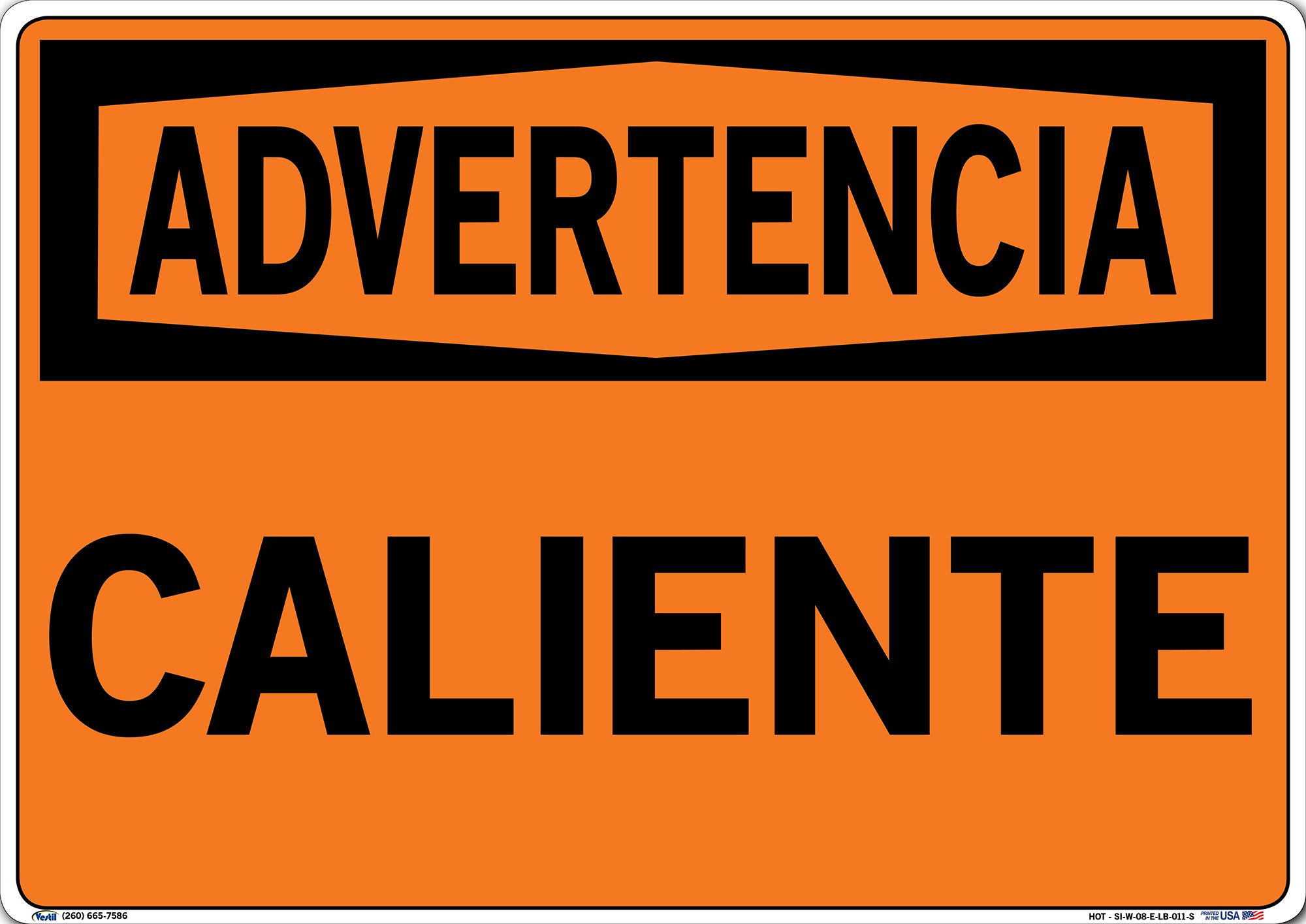 Vestil SI-W-08-E-LB-011-S Hot/Caution Warning Label - Durable Vinyl Safety Sign (20.5