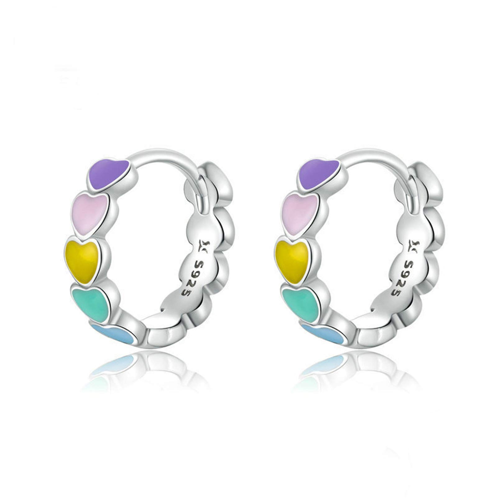 925 Sterling Silver Hoop Earrings for Women | Rainbow Enamel Heart Huggie Earrings | Cartilage & Cute Jewelry | Birthday & Valentine's Day Gifts for Her | Perfect for Everyday Wear & Special Occasions
