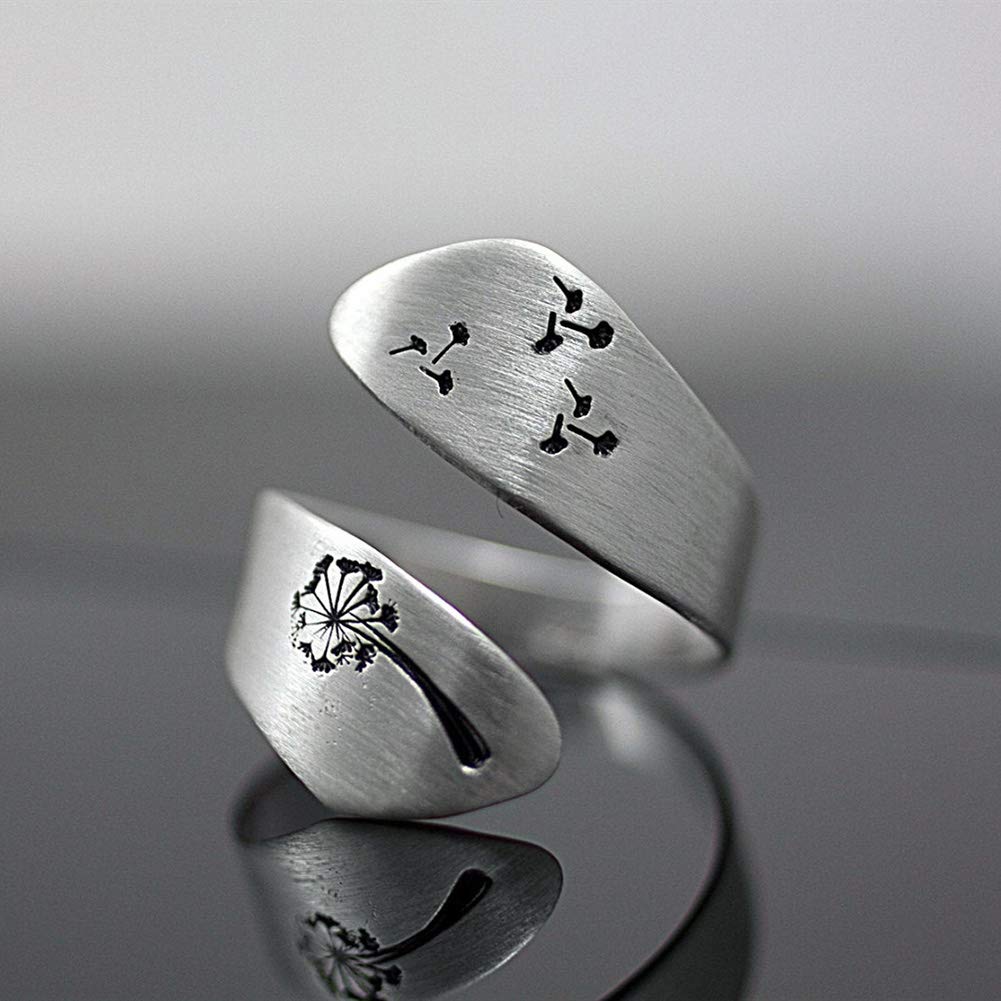 Elegant Adjustable Dandelion Spiral Open Ring for Women - Sterling Silver Love Ring, Wedding Band, Valentine's Gift | Perfect for Anniversaries, Engagements & Romantic Occasions